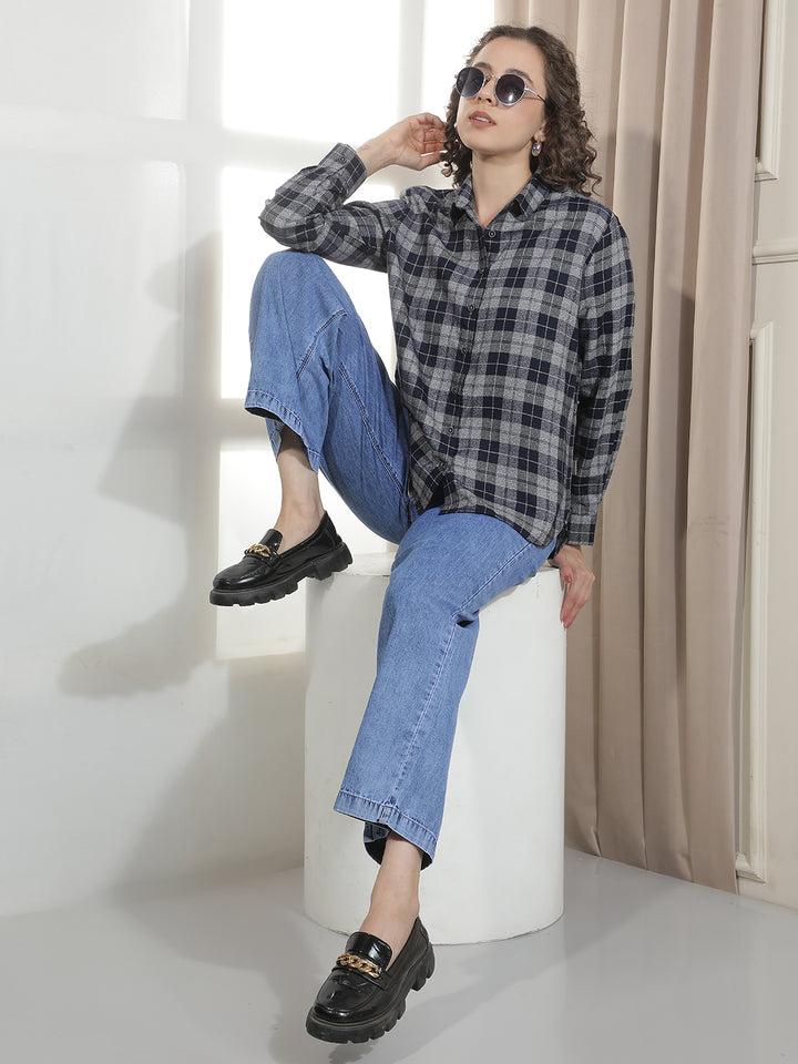 Navy Blue Checked Shirt