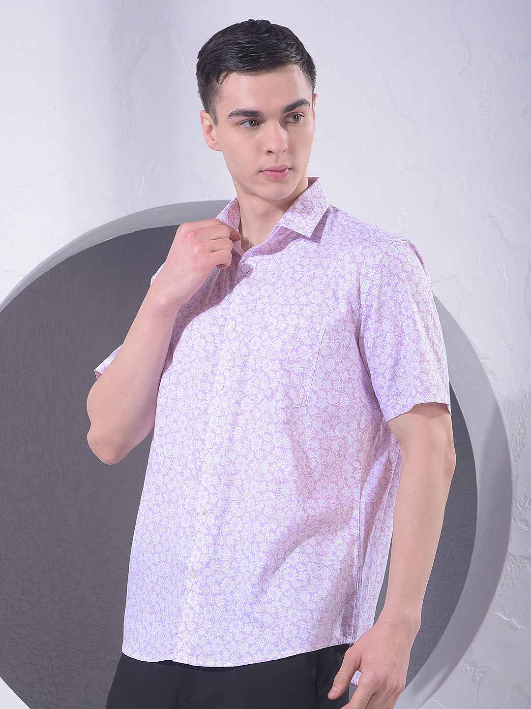 Pink Floral Print Modal Shirt