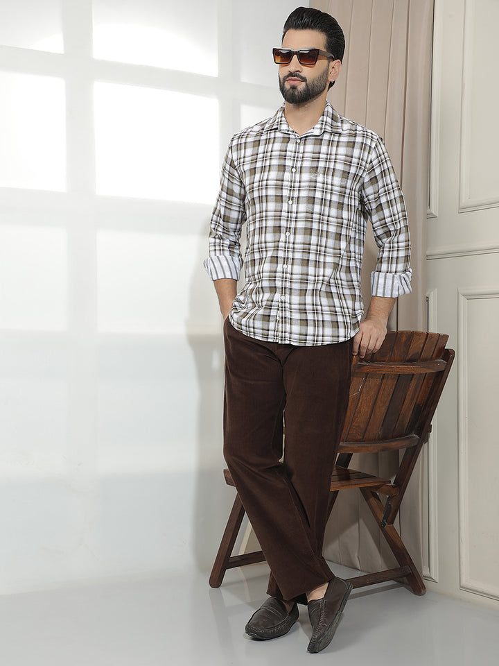 Brown 100% Cotton Checked Shirt