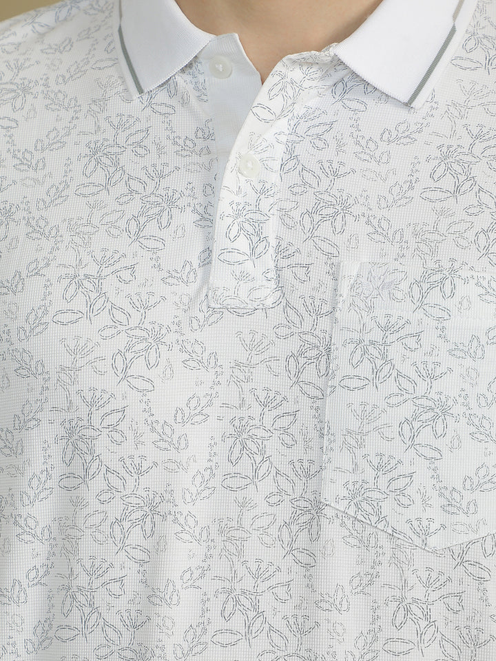Green Floral Print Polo Neck T-Shirt