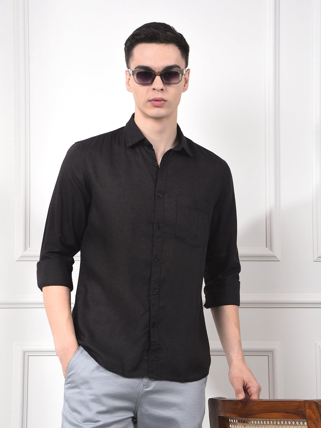 Midnight Black Linen Classic Shirt