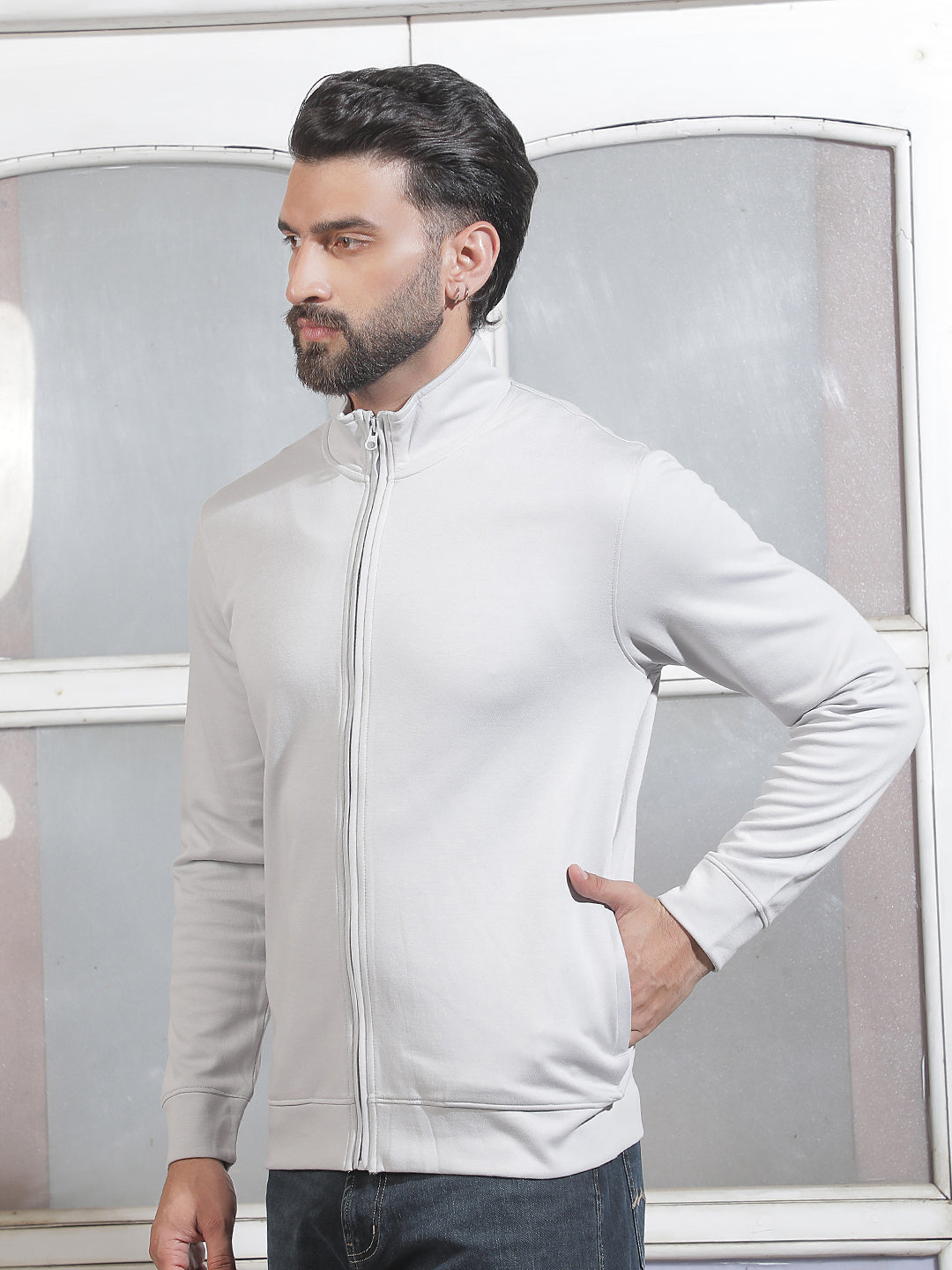 Grey Front Open Sweatshirt