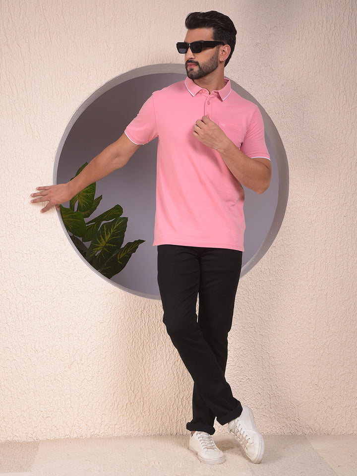 Pink Polo Neck T-Shirt