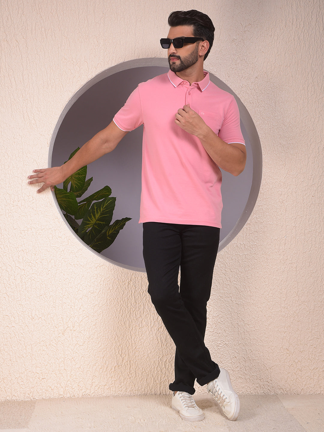 Pink Polo Neck T-Shirt