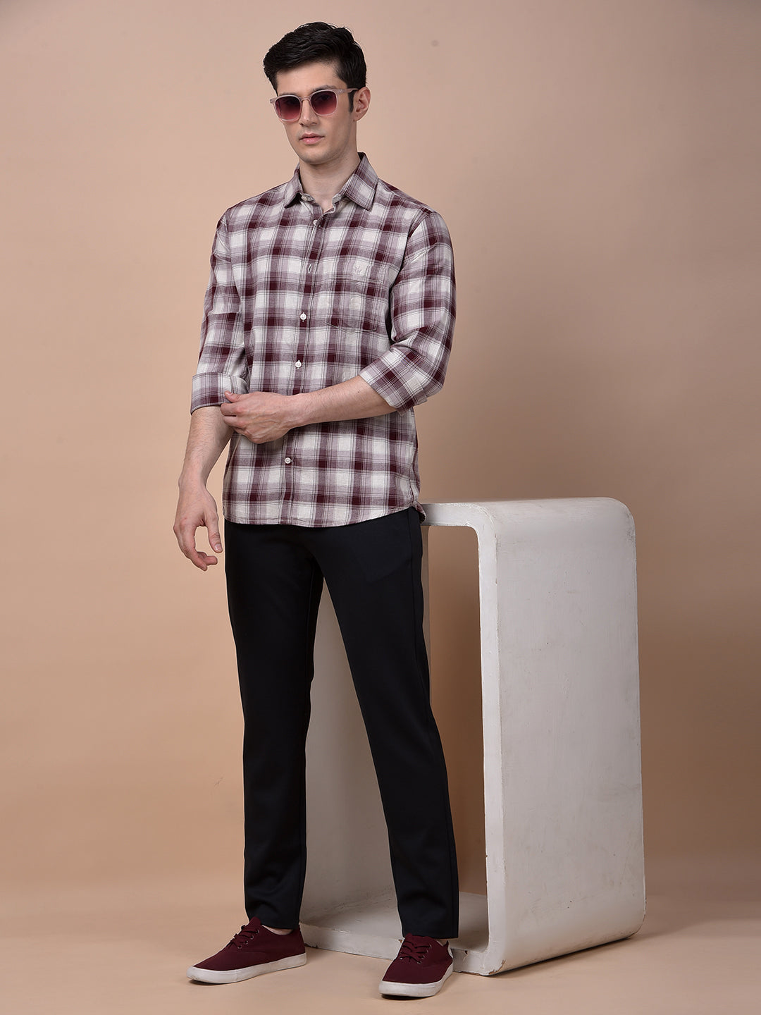 Maroon Checked 100% Cotton Shirt