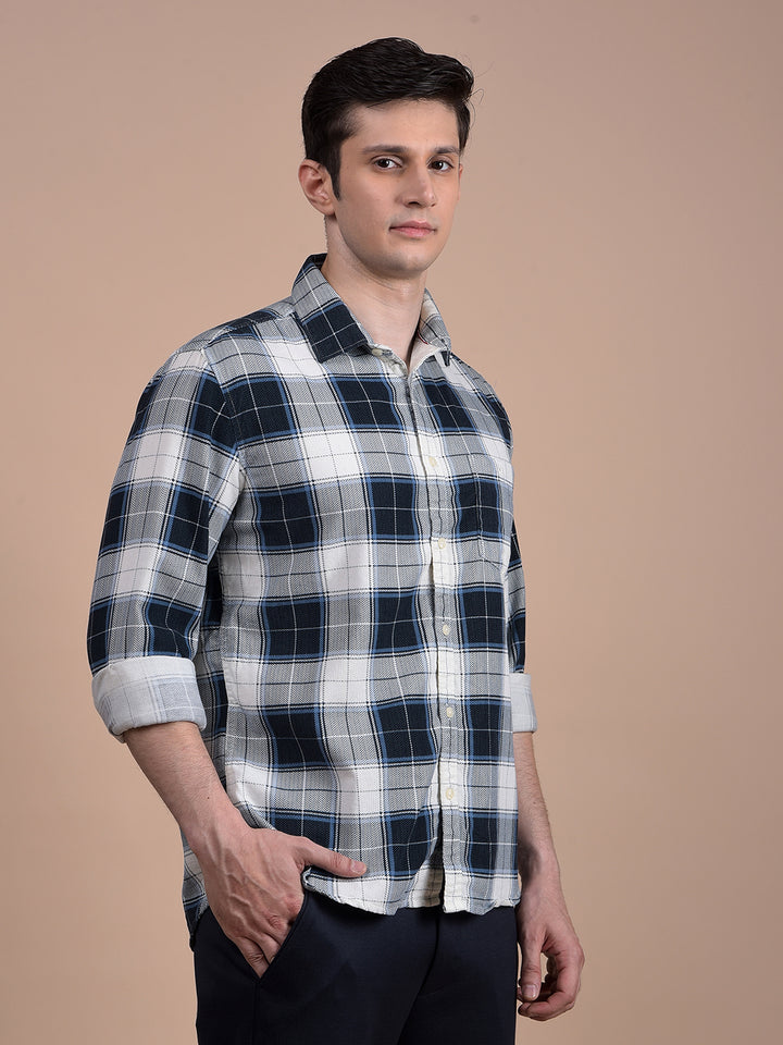 Blue Checked 100% Cotton Corduroy Shirt