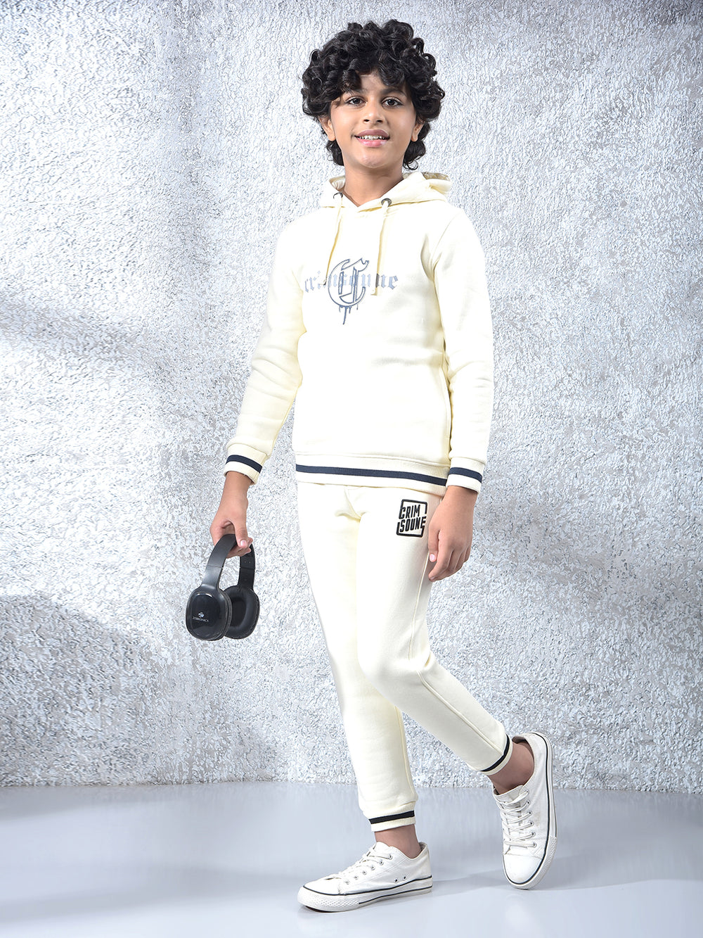 Cream Typographic Print Hooded Neck Sweatshirt