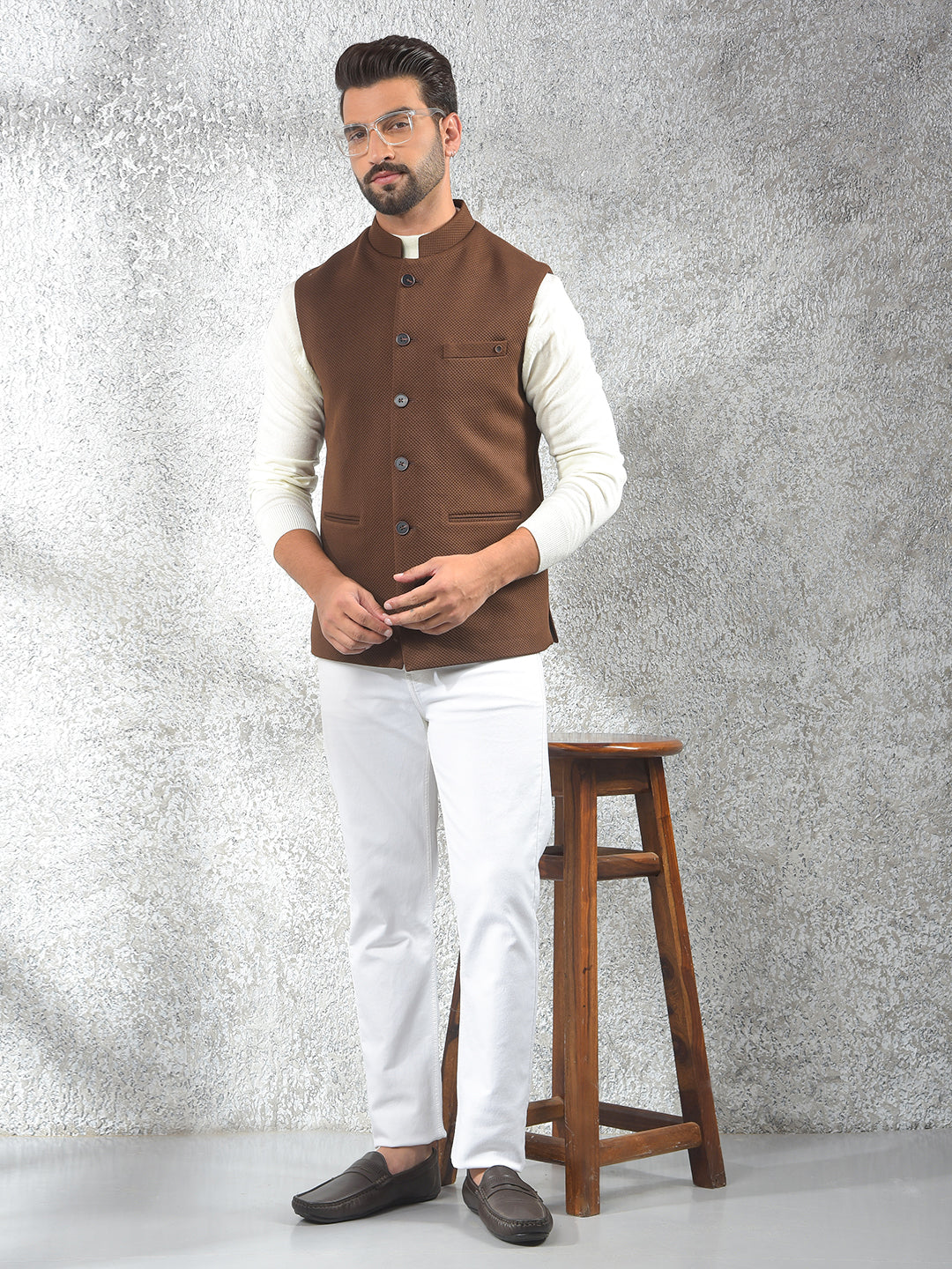 Brown Jacquard Waist Coat