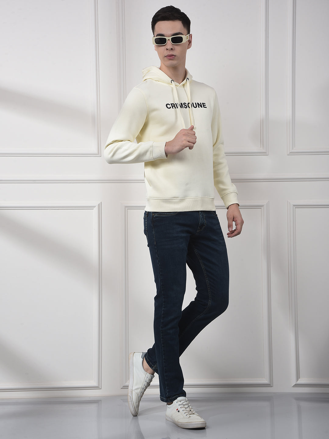 Cream Typographic Print Hooded Neck Sweatshirt