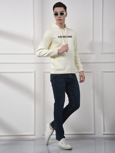 Cream Typographic Print Hooded Neck Sweatshirt