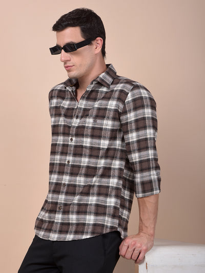 Brown Checked 100% Cotton Shirt