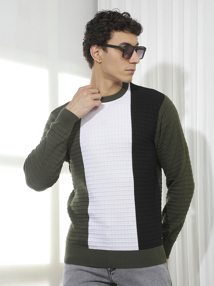 Color-Blocked 100% Cotton Sweater