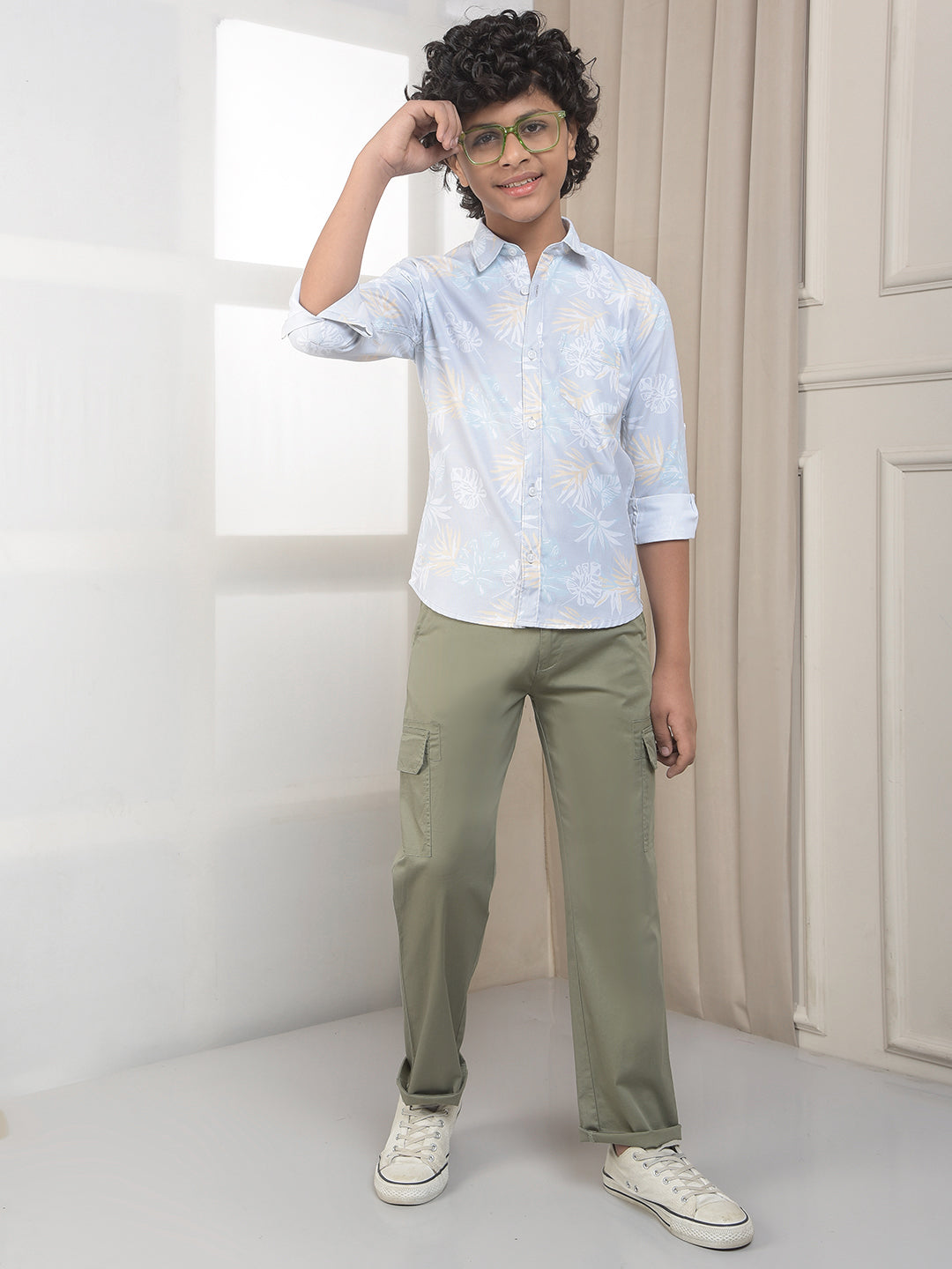 Olive Cotton Stretchable Cargo Trousers