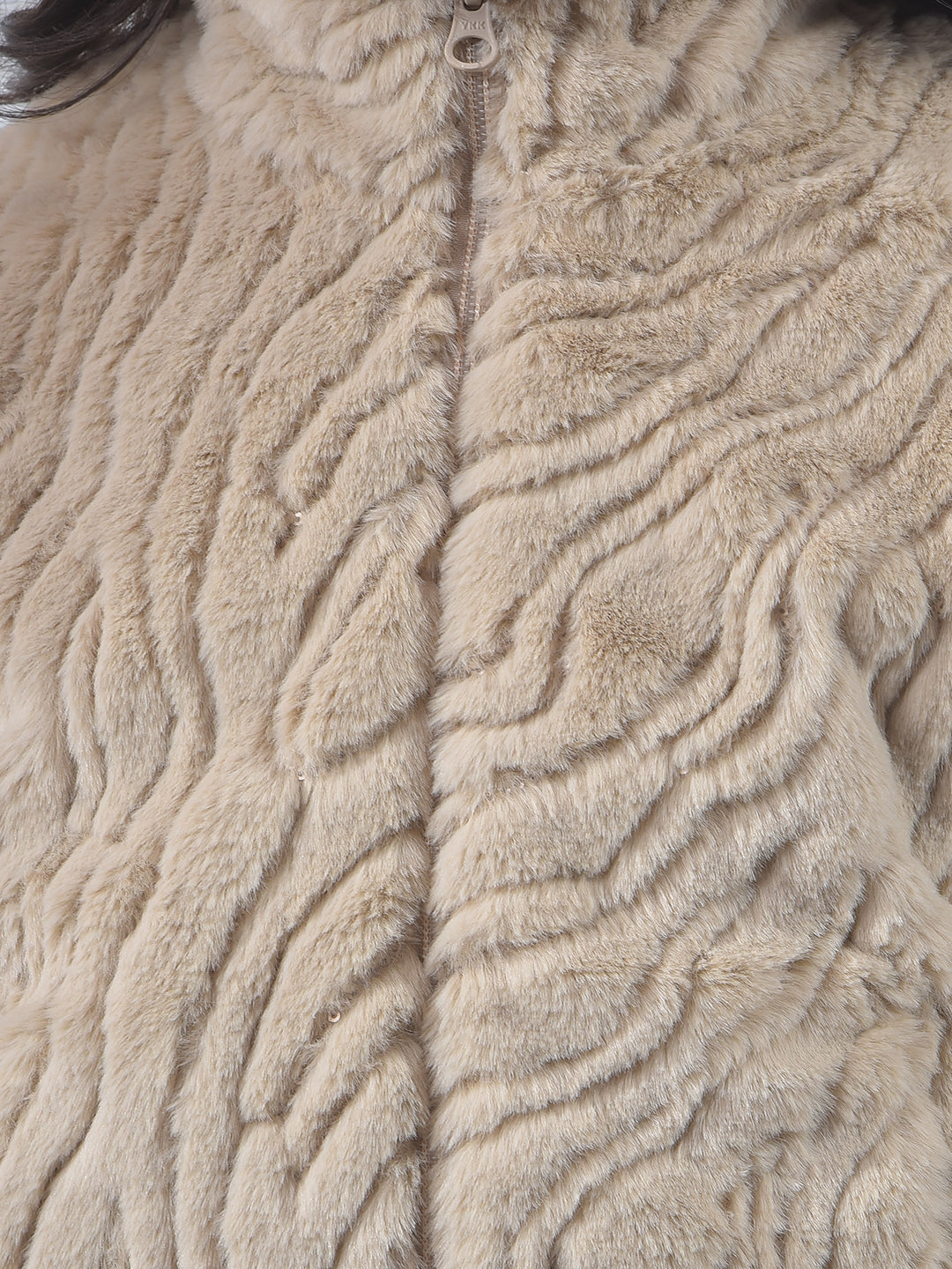 Beige High Neck Sherpa Jacket