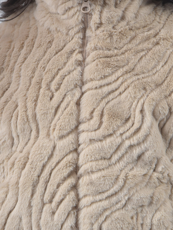 Beige High Neck Sherpa Jacket