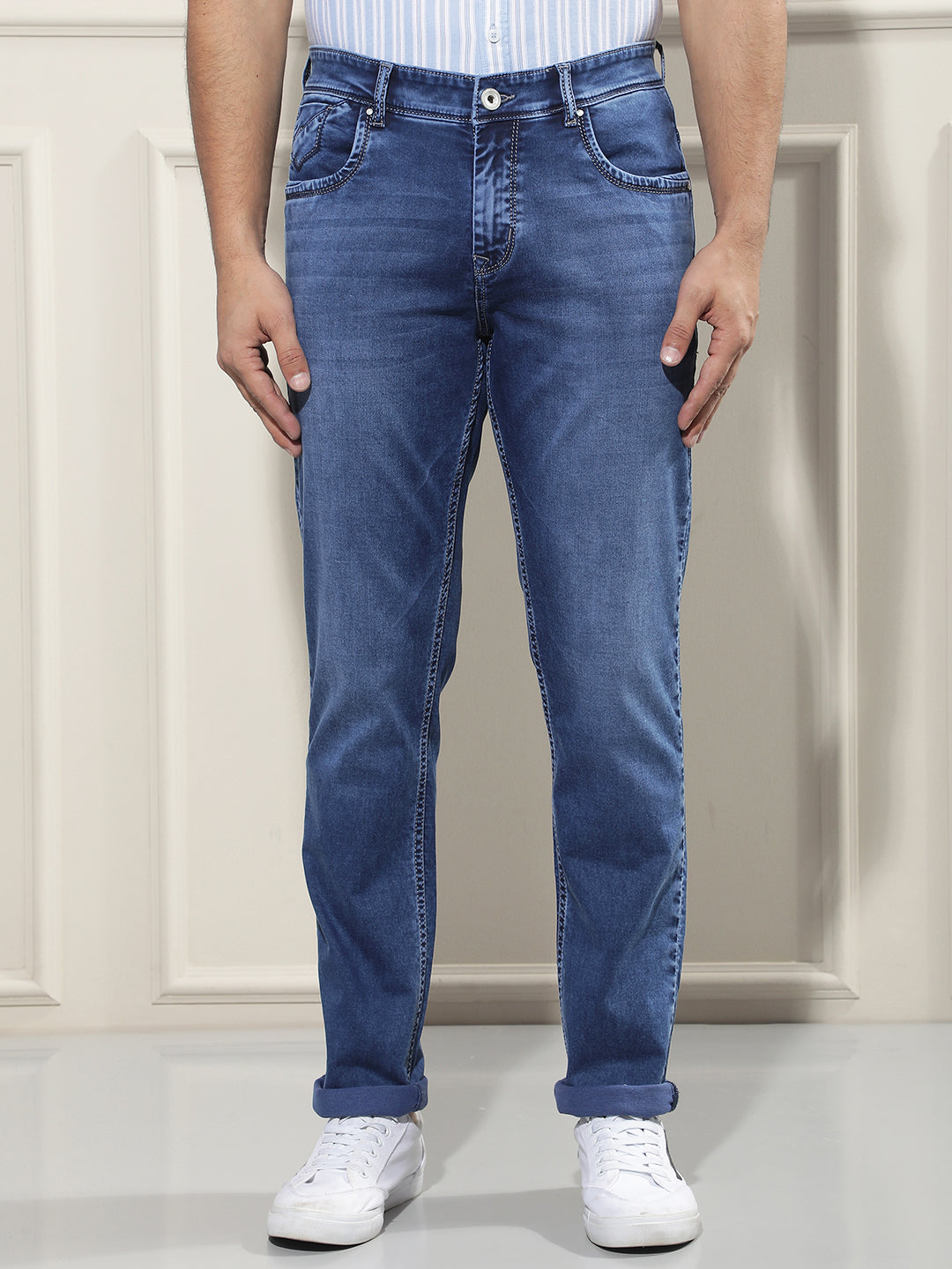 Navy Blue Cotton Jeans