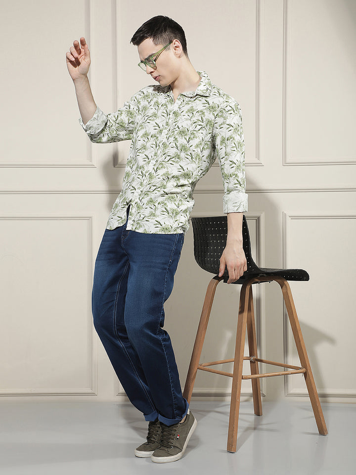 Navy Blue Cotton Straight Jeans