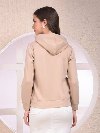 Beige Embellished Hooded Neck Sweatshirt