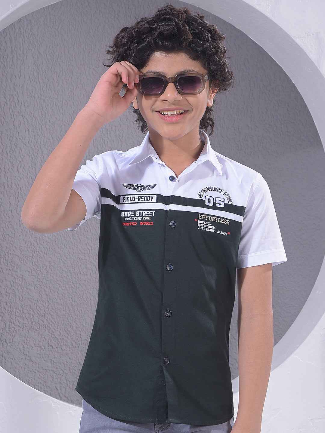 Green Typographic Print 100% Cotton Shirt