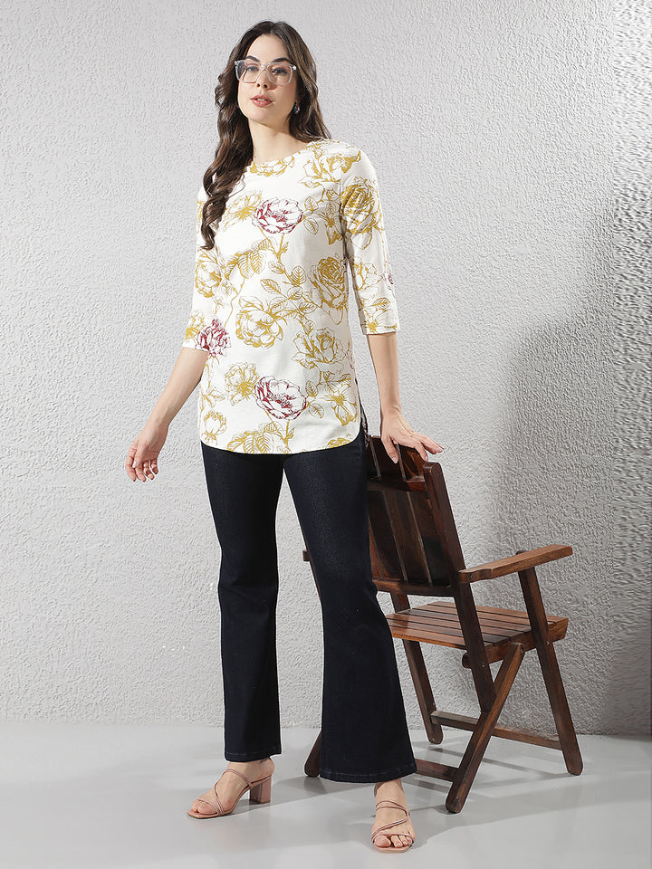 Linen Yellow Floral Print Top