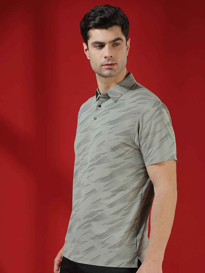Grey Camouflage Print Polo T-Shirt
