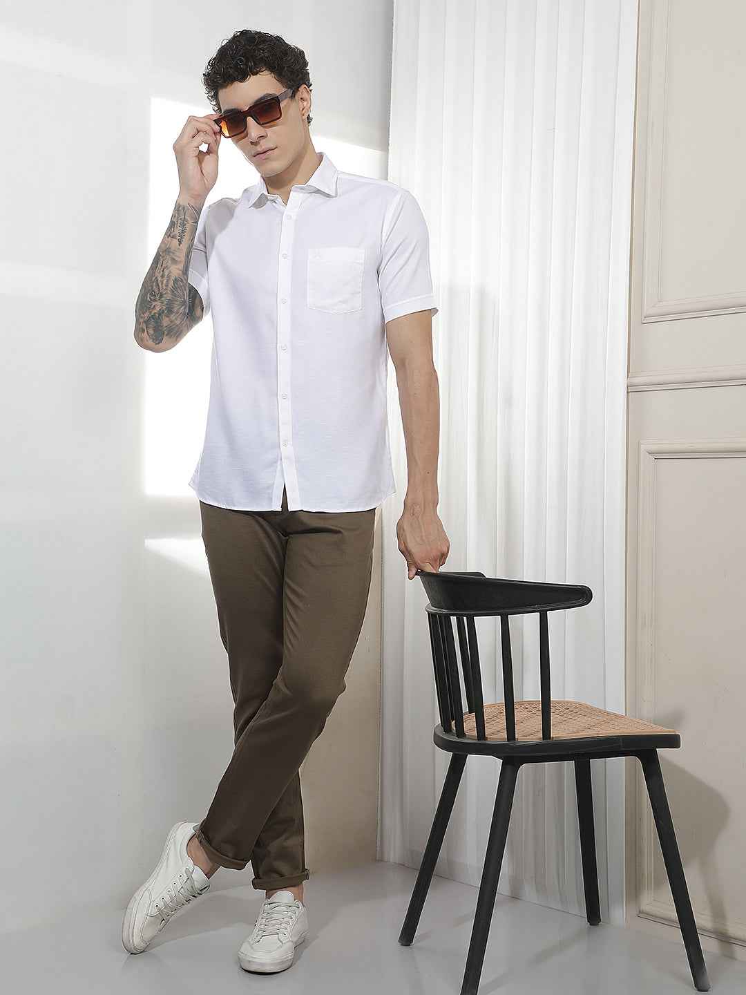 Brown Casual Cotton Trousers