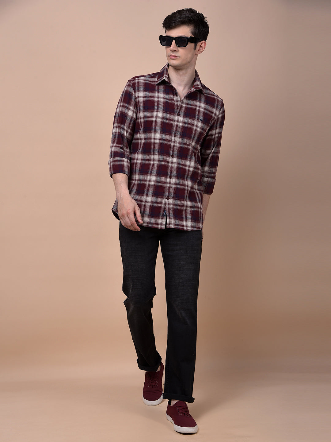 Maroon Checked 100% Cotton Shirt