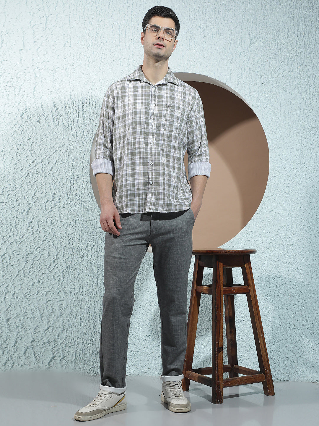 Olive 100% Cotton Checked Shirt