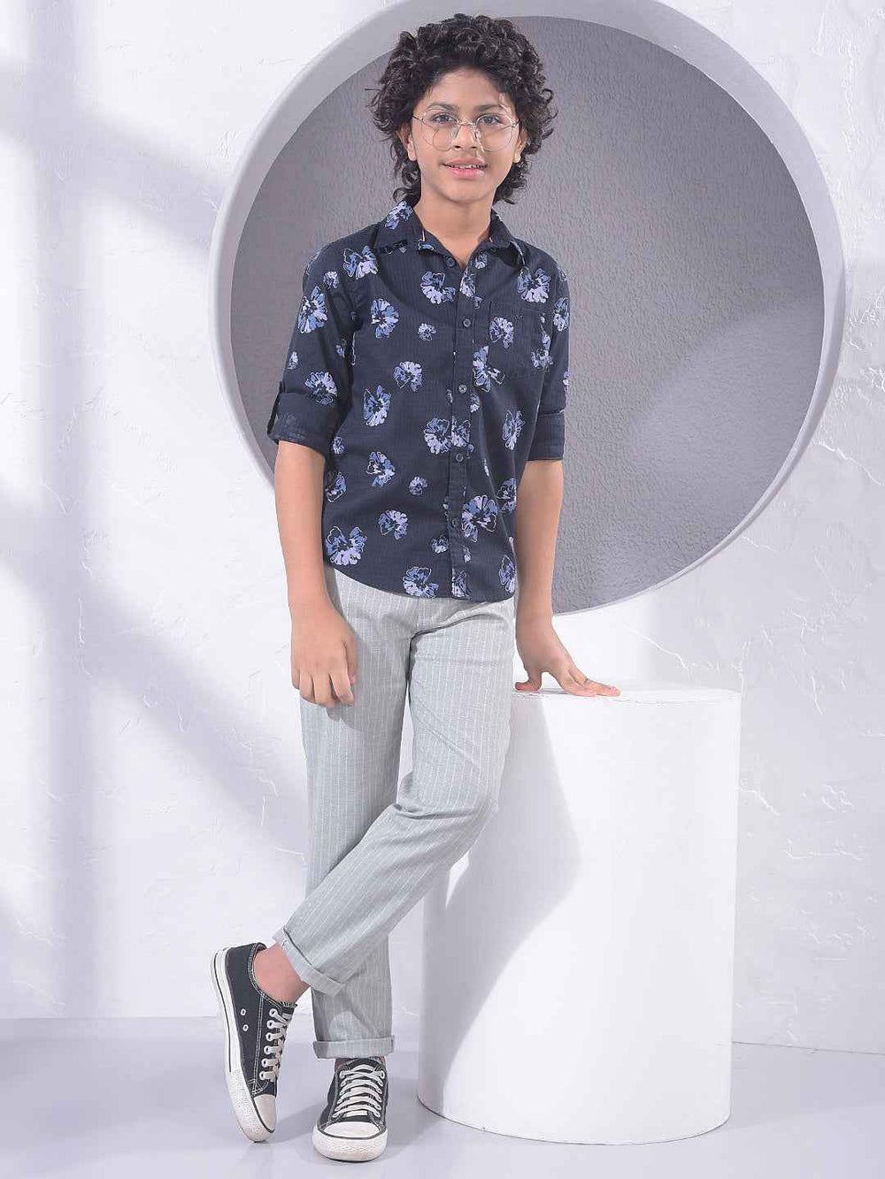 Green Vertical Stripes Straight Trousers