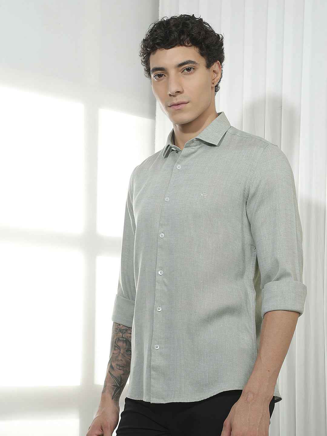 Green Casual Linen Shirt