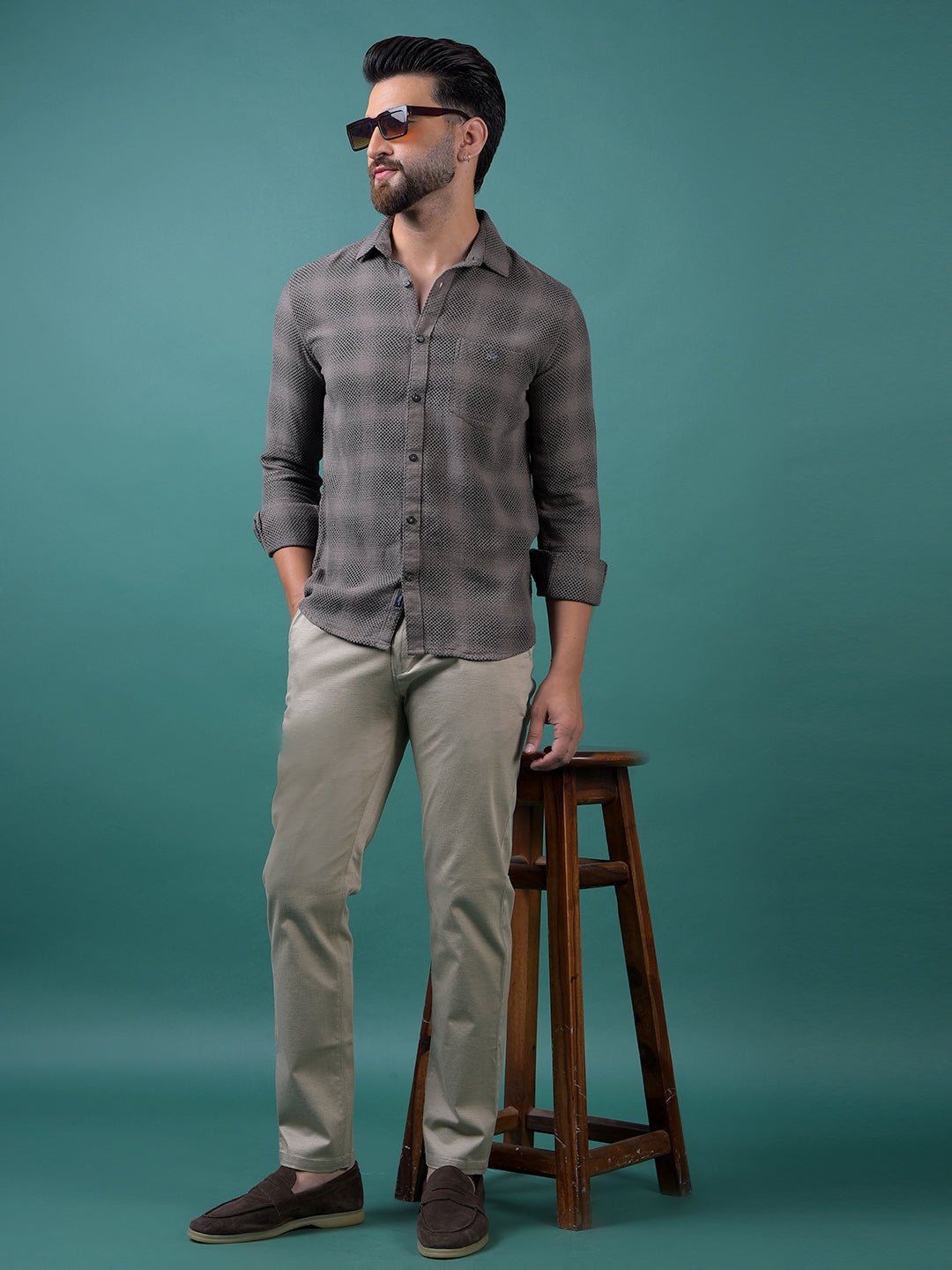 Beige Printed Trousers