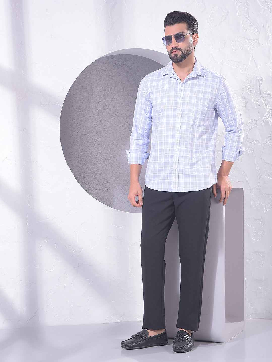 Purple Checked 100% Cotton Shirt