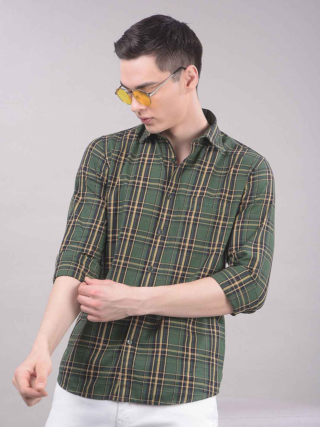 Green Checked 100% Cotton Shirt