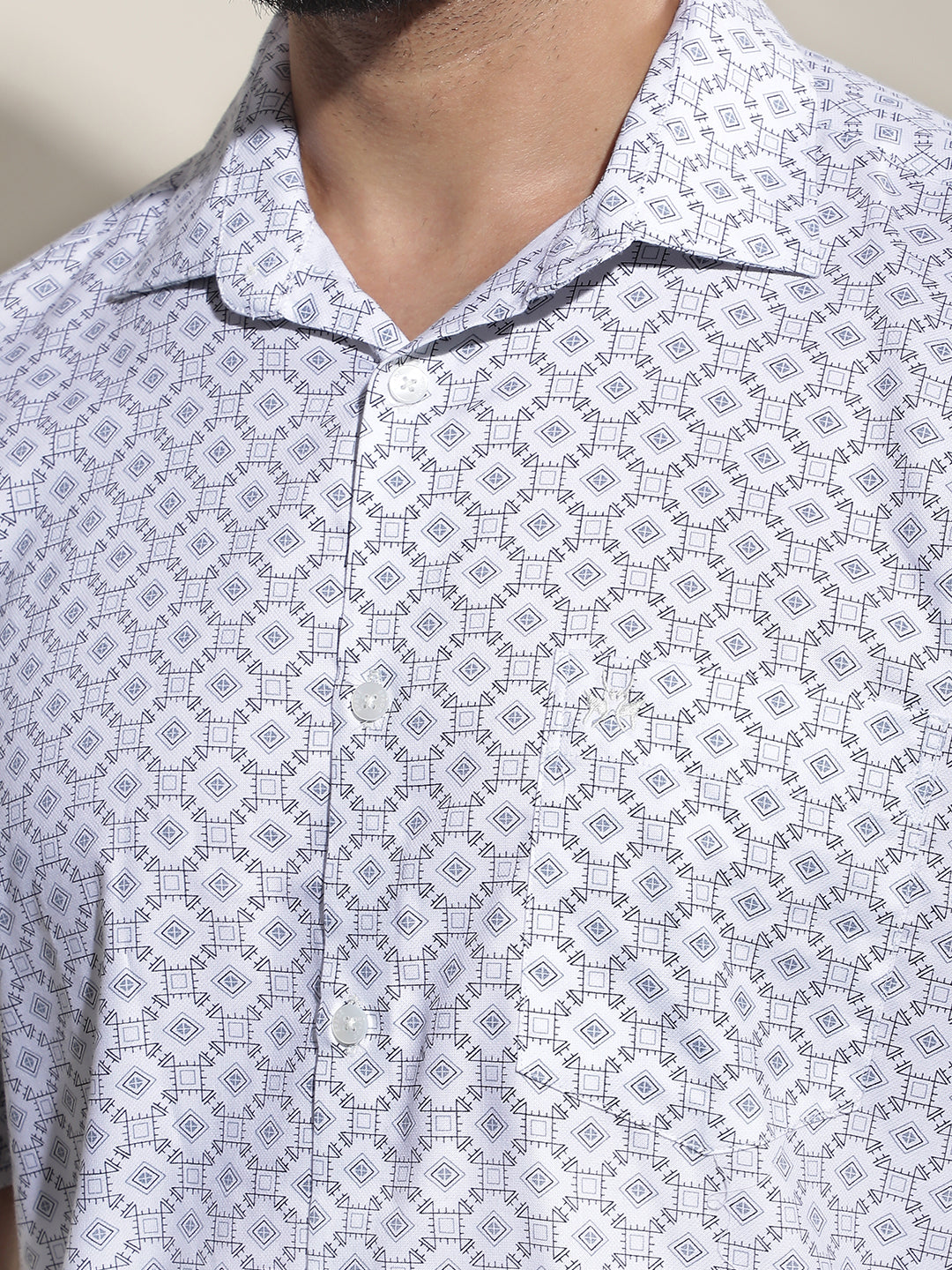 White Geometric Print Shirt