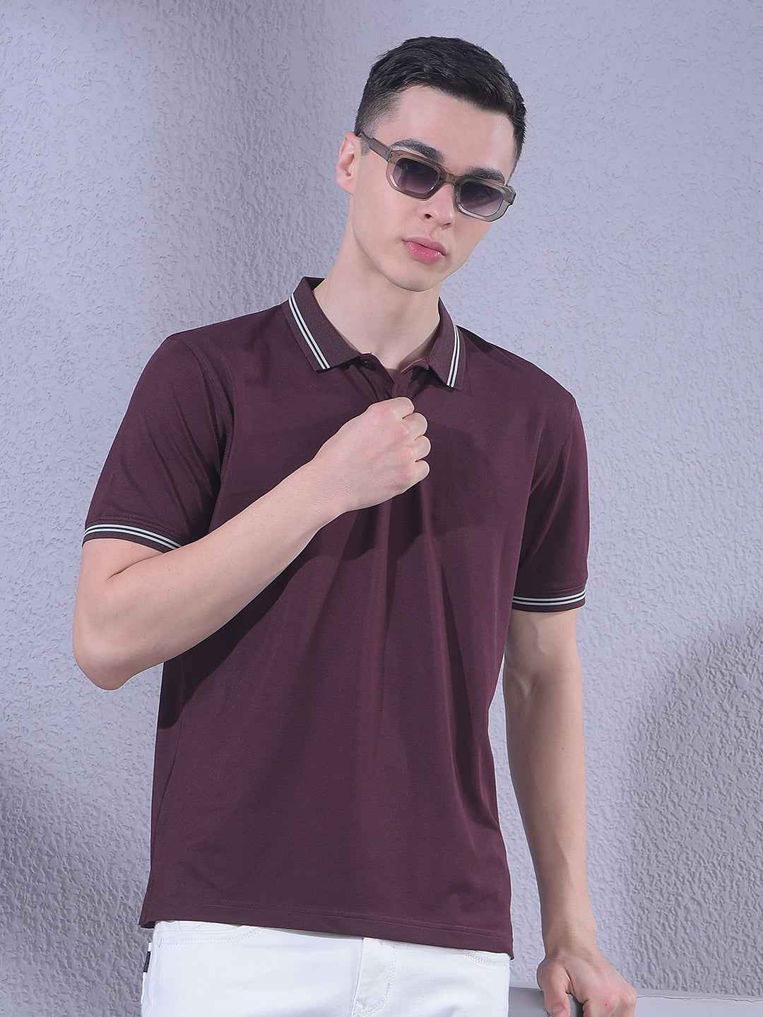 Wine Polo Neck T-Shirt
