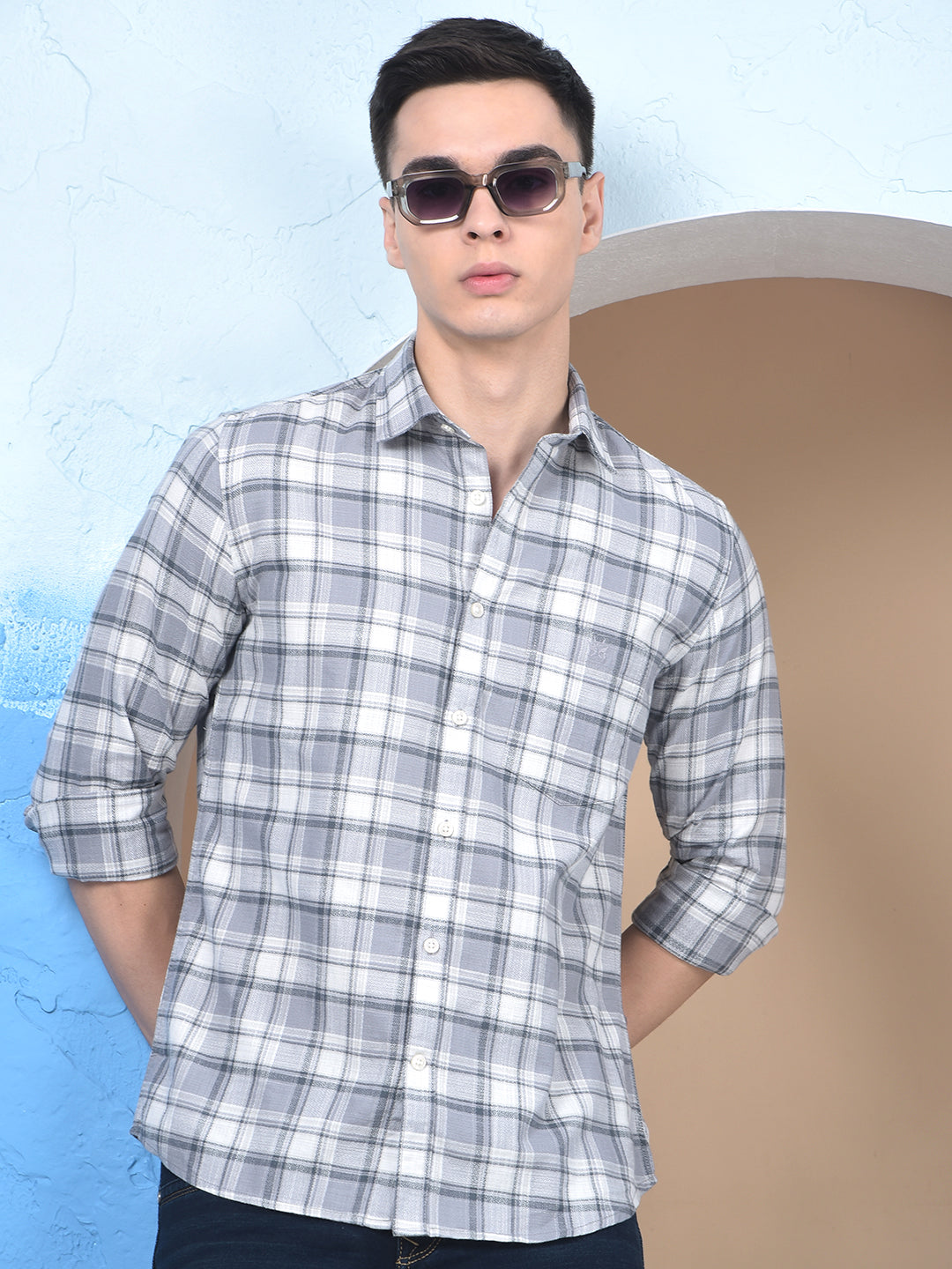 Grey Checked 100% Cotton Shirt