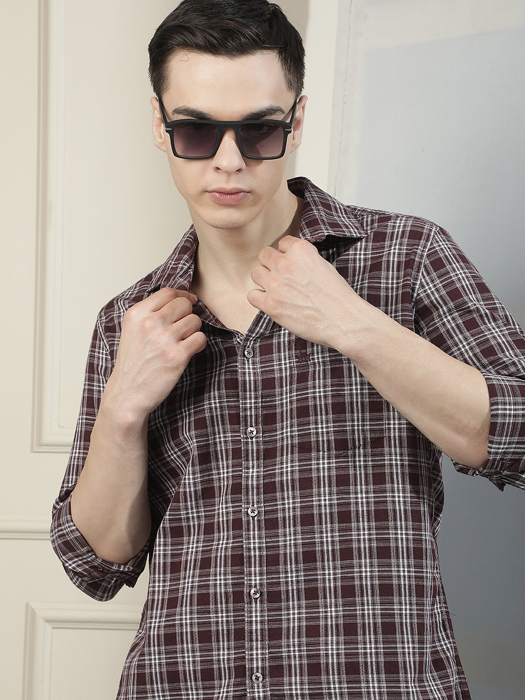 Purple Checked 100% Cotton Shirt