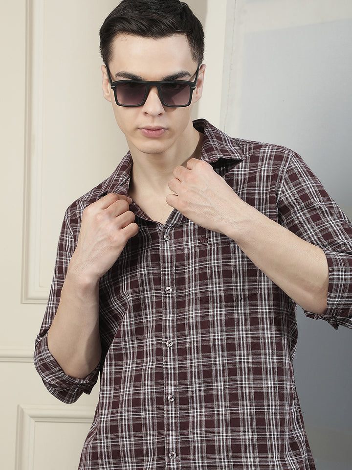 Purple Checked 100% Cotton Shirt