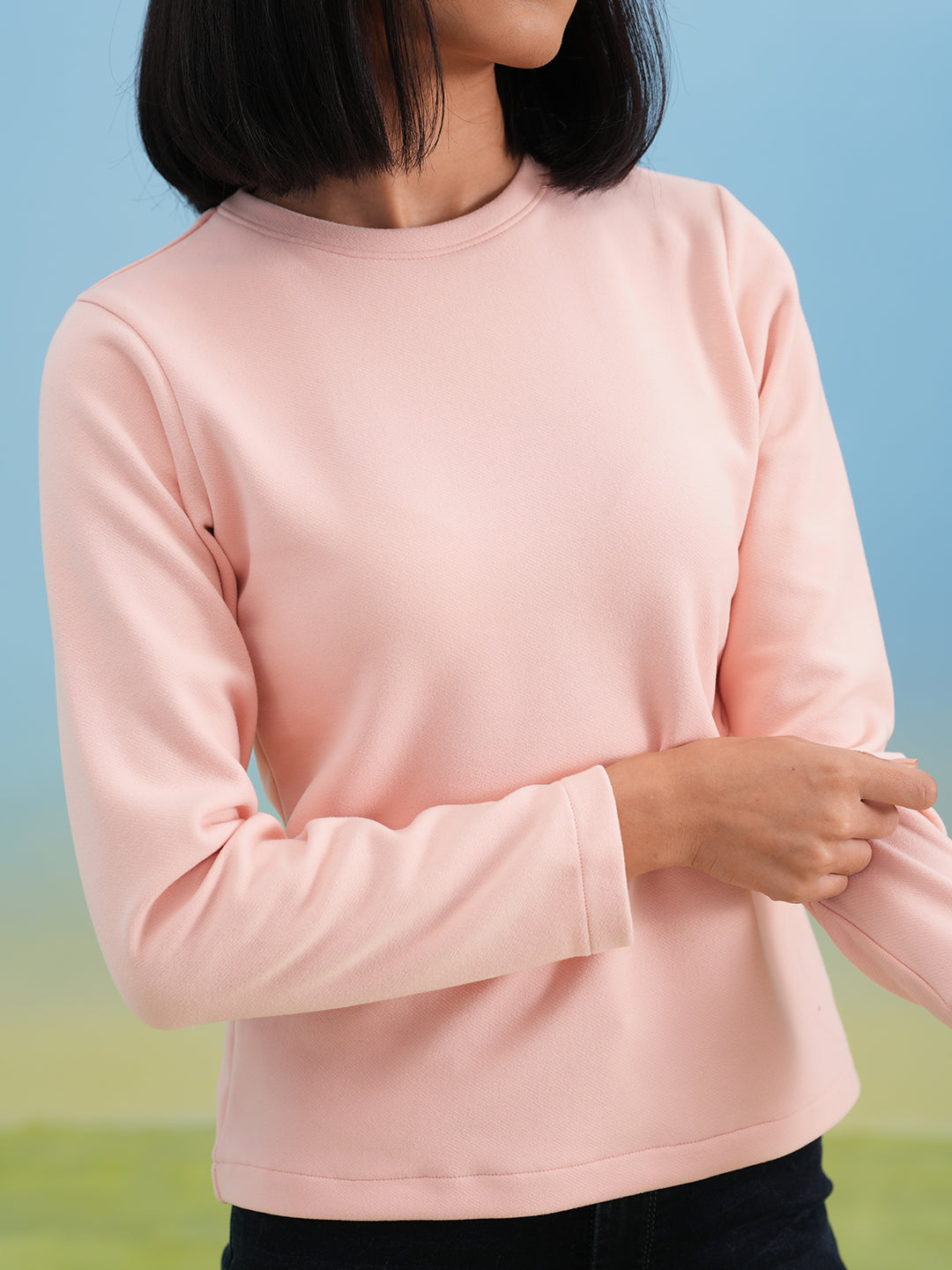 Soft Pink Solid Knit T-Shirt