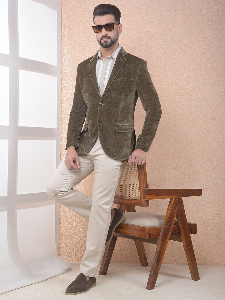 Brown Notched Lapel Corduroy Blazer