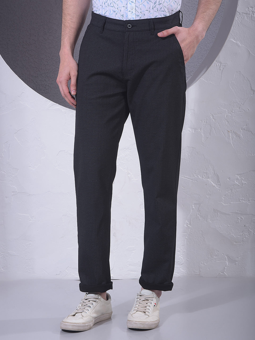 Sleek Black Checked Trousers