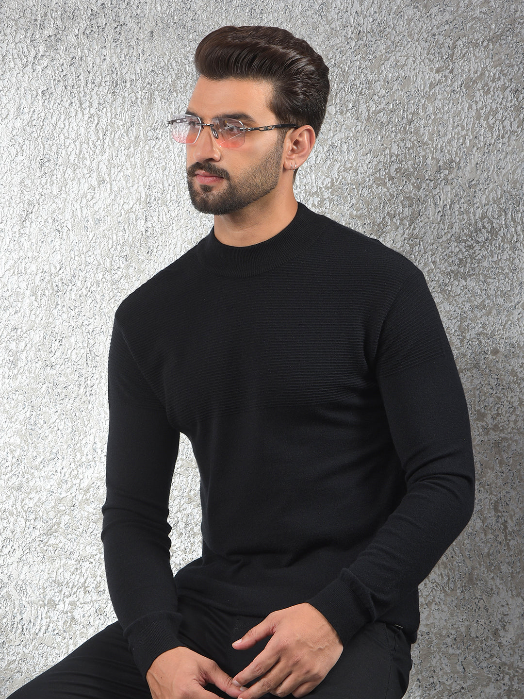Streetwear Black Jacquard Sweater