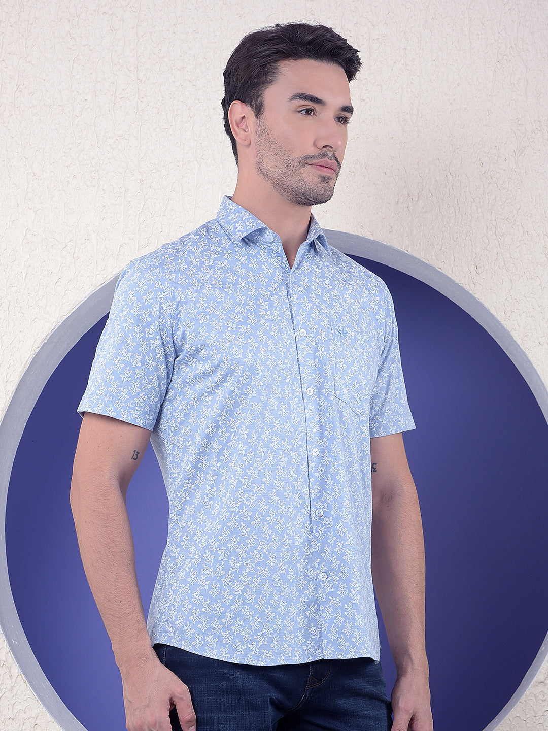 Blue Floral Print 100% Cotton Shirt