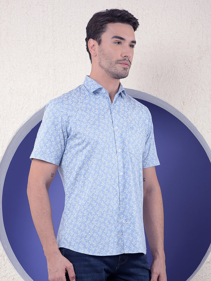 Blue Floral Print 100% Cotton Shirt