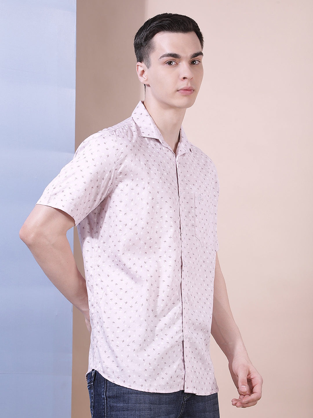 Tailored Coral Pink Printed Shirt