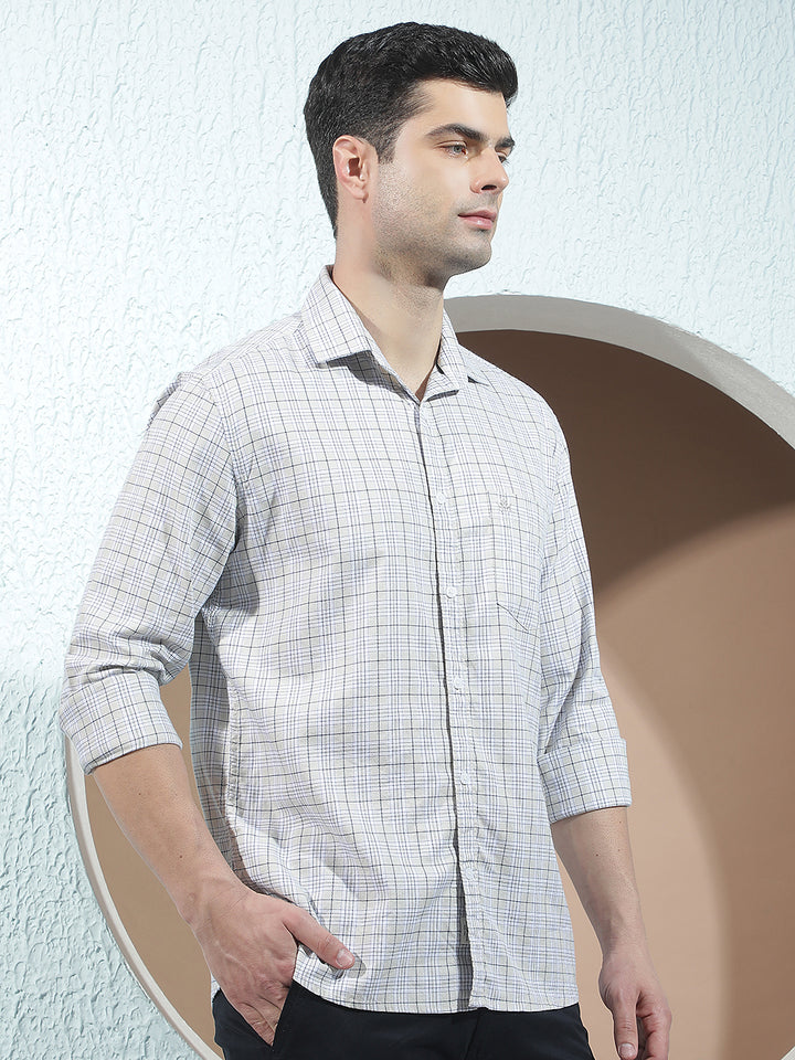 Beige 100% Cotton Checked Shirt