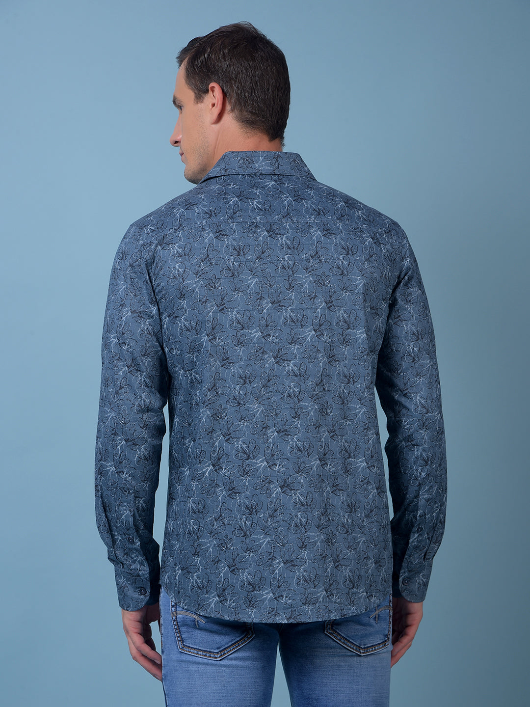 Blue Floral Print 100% Cotton Shirt