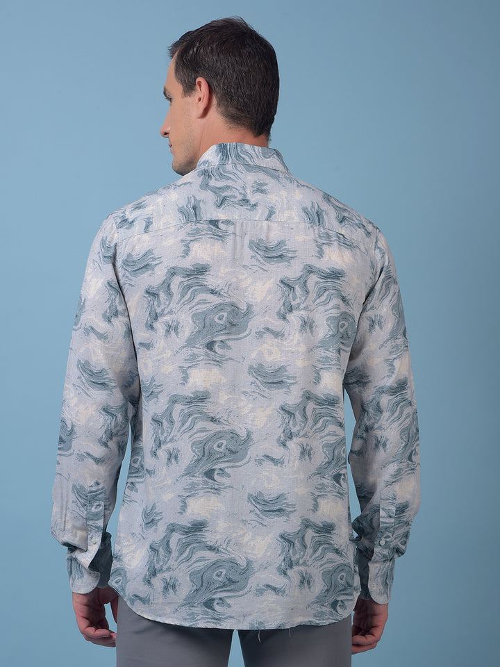 Blue Printed Linen Shirt