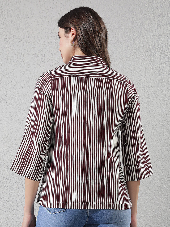 Maroon Vertical Striped 100% Cotton Shirt