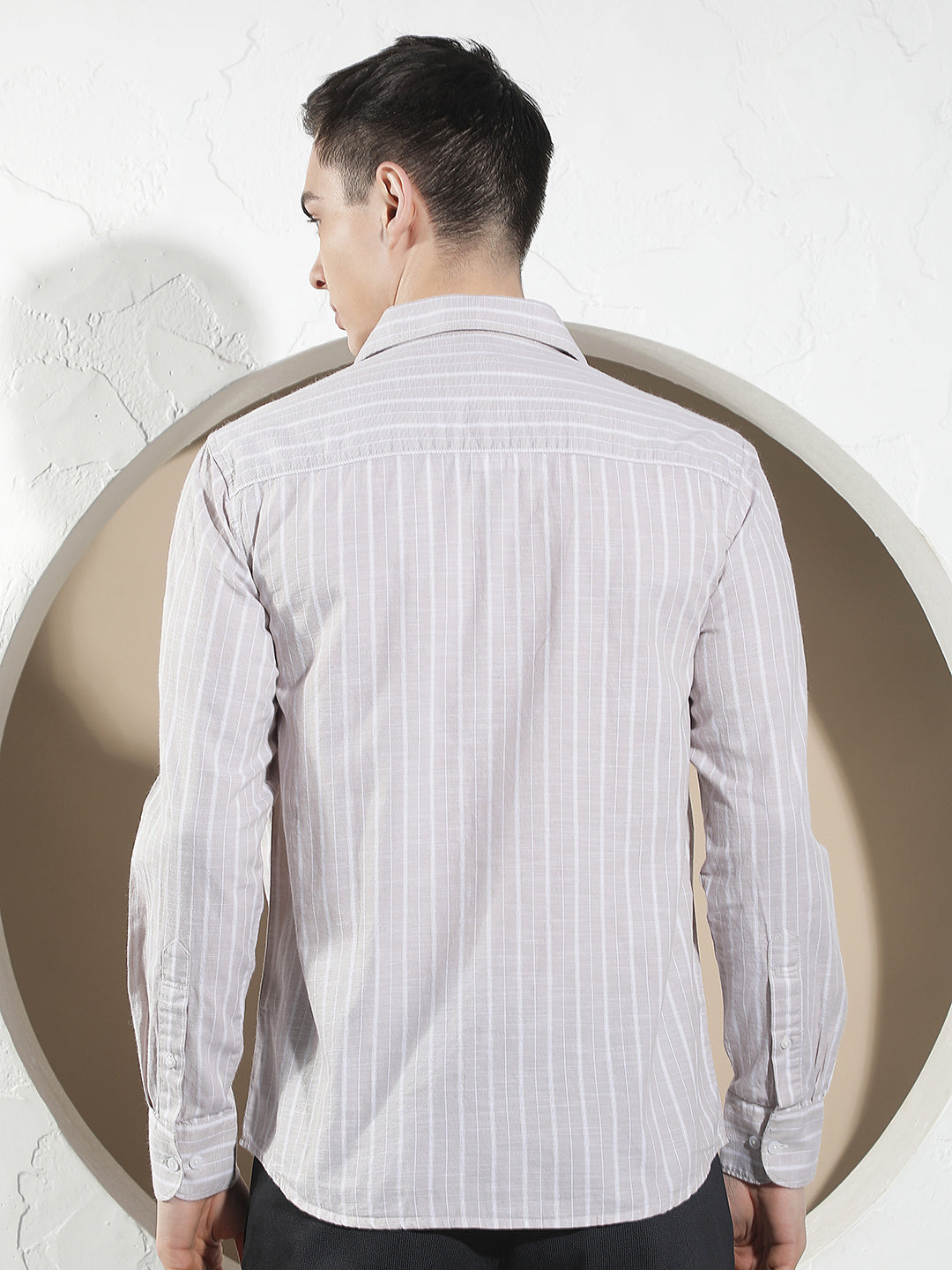 Beige Vertical Stripes 100% Cotton Shirt
